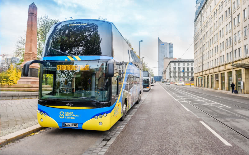 Tourstart in der Goethestraße für die Stadtrundfahrt Leipzig